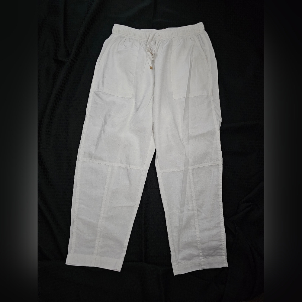 Ci Sono White Barrel Linen Pants